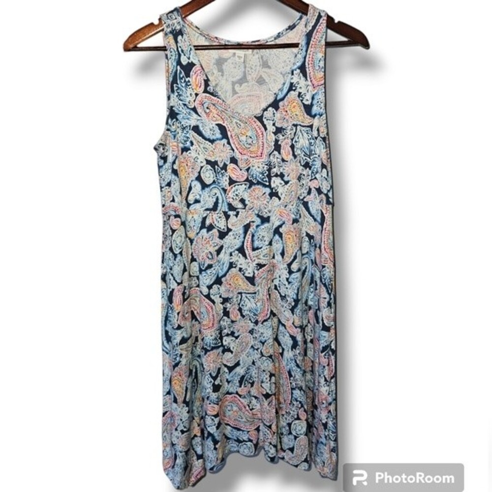 J. Jill Sleeveless Tank Dress XS Stretchy Blue Pink Paisley Boho Bohemian